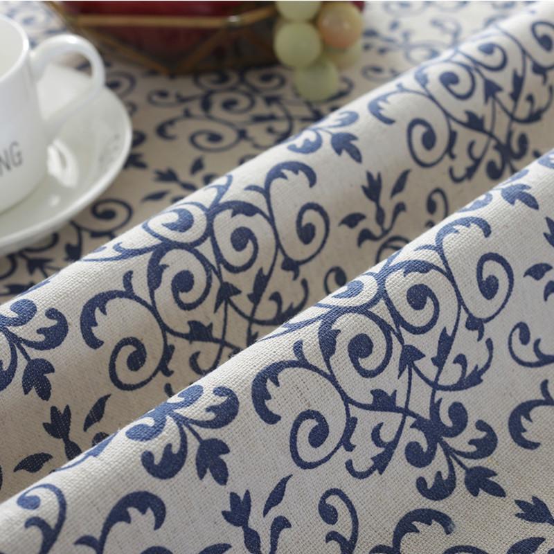 Retro Blue And White Porcelain Pattern Round Tablecloth With Stitching Lace Tassels Dining Table Cloth For Home Garden Tea