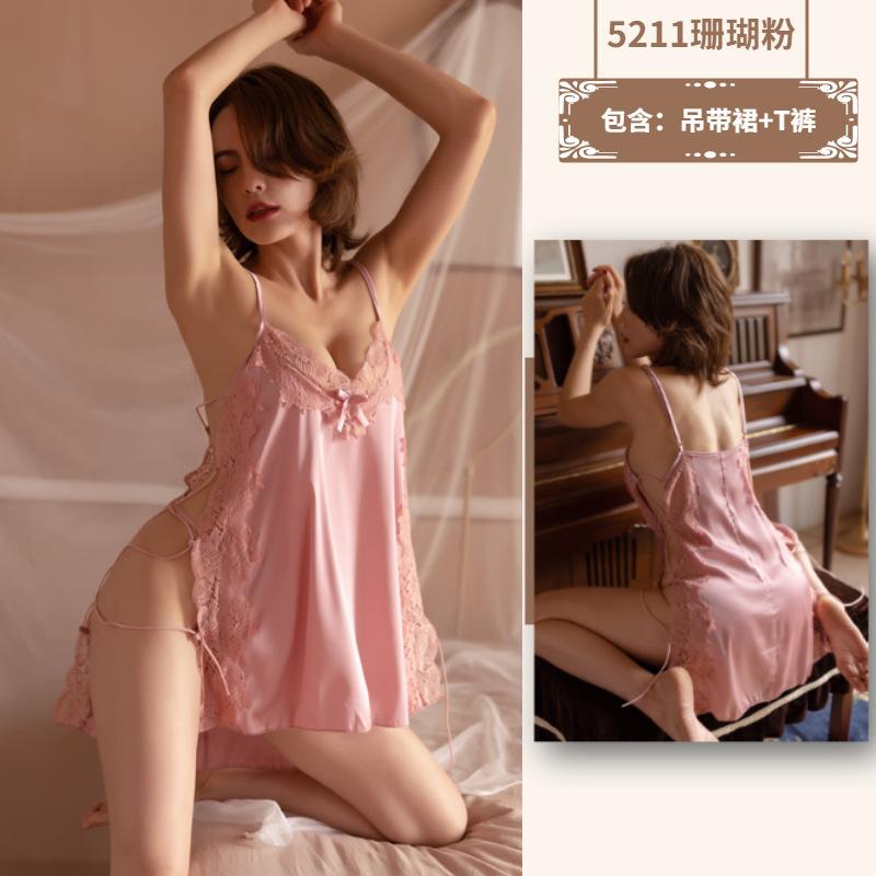 Sexy Straps-Nachthemd Damen Seite Split Gabel Schnürung Liebe Spitze Versuchung Pyjama Direktversorgung