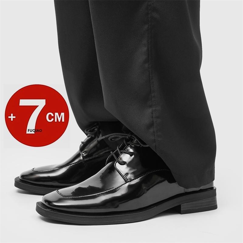 Fashion 7CM Elevator Shoes For Men Elegant Dress Shoes Height Increase Leather Lace Up Oxfords Business Social Suit Heightening Footwear