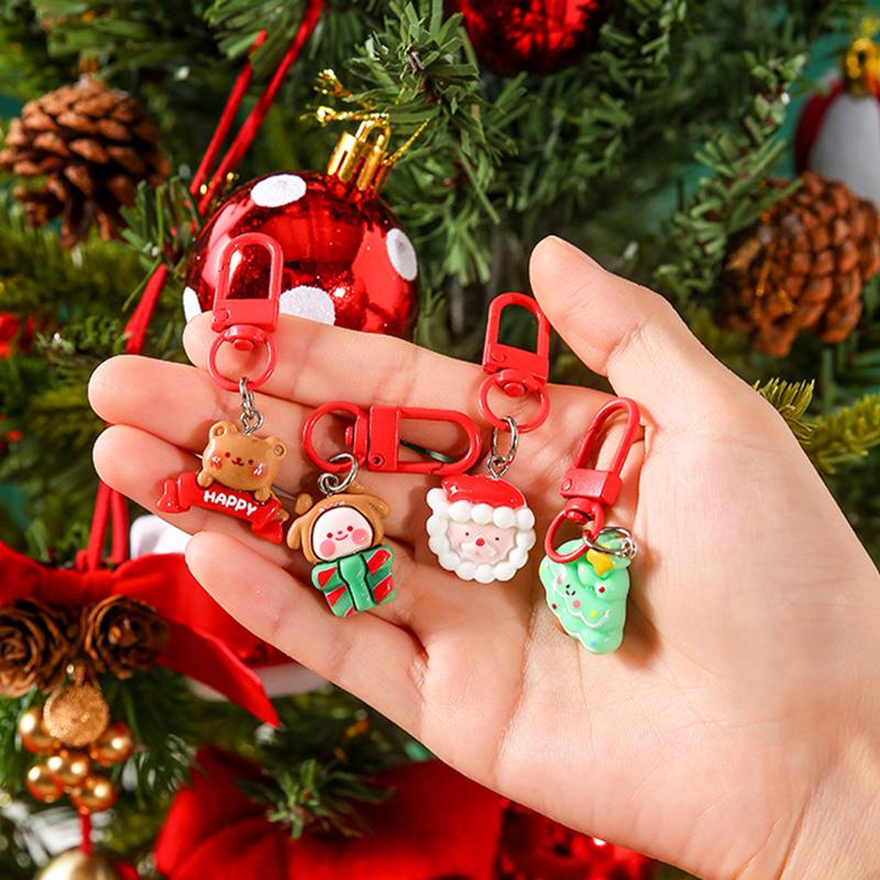 2/5/10Pcs Christmas Blind Box Keychain Cute Cartoon Santa Claus Series Exquisite Resin Pendant Backpack Ornament Small Gifts