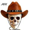 American Wilderness Skull Ornament Gothic Tree Topper with Cowboy Hat, Vintage Western Unique Tabletop Figurine Skeleton for Halloween, Spooky