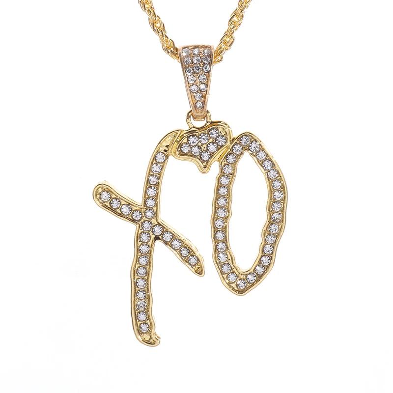 High Quality Hip Hop Cubic Zirconia Xo Letter Pendant Earrings Necklace Set for Men and Women Fashion Trend Jewelry