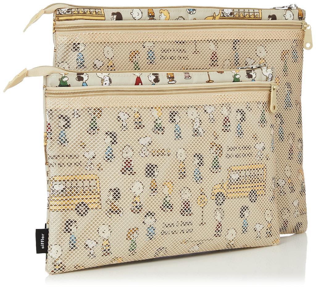 2 Size Pouch Set Compact Snoopy Bus Stop Brown [Hapitas]
