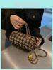 Stylish Brown Plaid Cylindrical Pillow Bag For Women With Chic Chain Strap