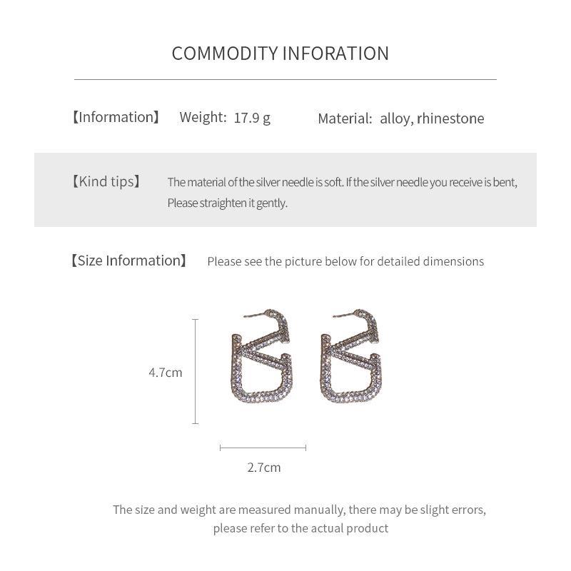 Silver Needle Diamond-Studded Letter Earrings - European & American Style, Exaggerated Cold Temperament, Stylish Luxury Studs