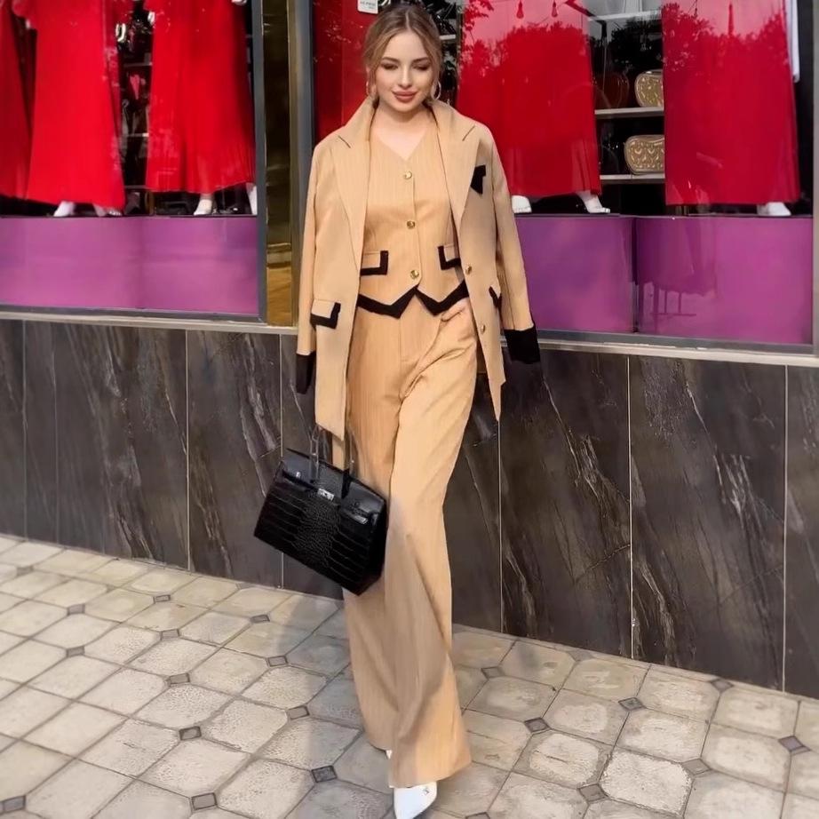 2025 Summer Three-Piece Suit: European & American Style Slimming High-Waist Blazer and Pants Set