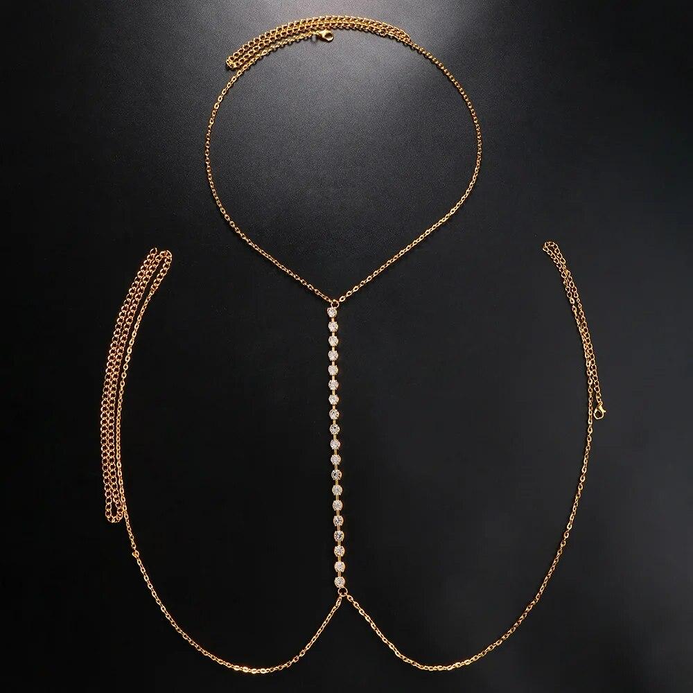 Sexy Rhinestone Chains Chest Chain Harness Waist Chain Breast Belly Body Jewelry Necklace For Women Party Clothing Accessories