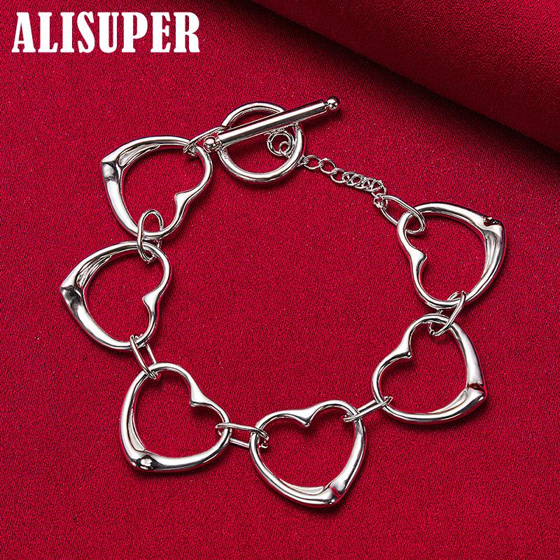 Bijoux de bracelet de chaîne de six coeurs en argent sterling 925