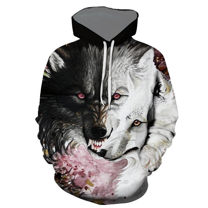 2026 New Men's Autumn/Winter Long-Sleeve Hoodie Euro-American Street Style 3D Wolf PrintUnisex Woman's