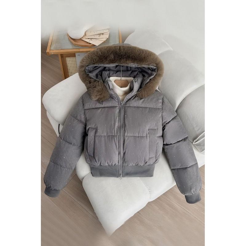Womens Short Puffer Coat With Faux Fur Collar Warm Thickened Cotton Jacket Korean Style Slim Fit Winter Outerwear