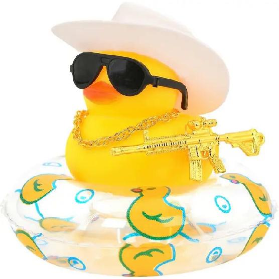 Duck Car Ornaments Yellow Duck Car Dashboard Decorations Set with Sunglasses, Swimming Ring Kids Bath Toys Home Duck Decoration