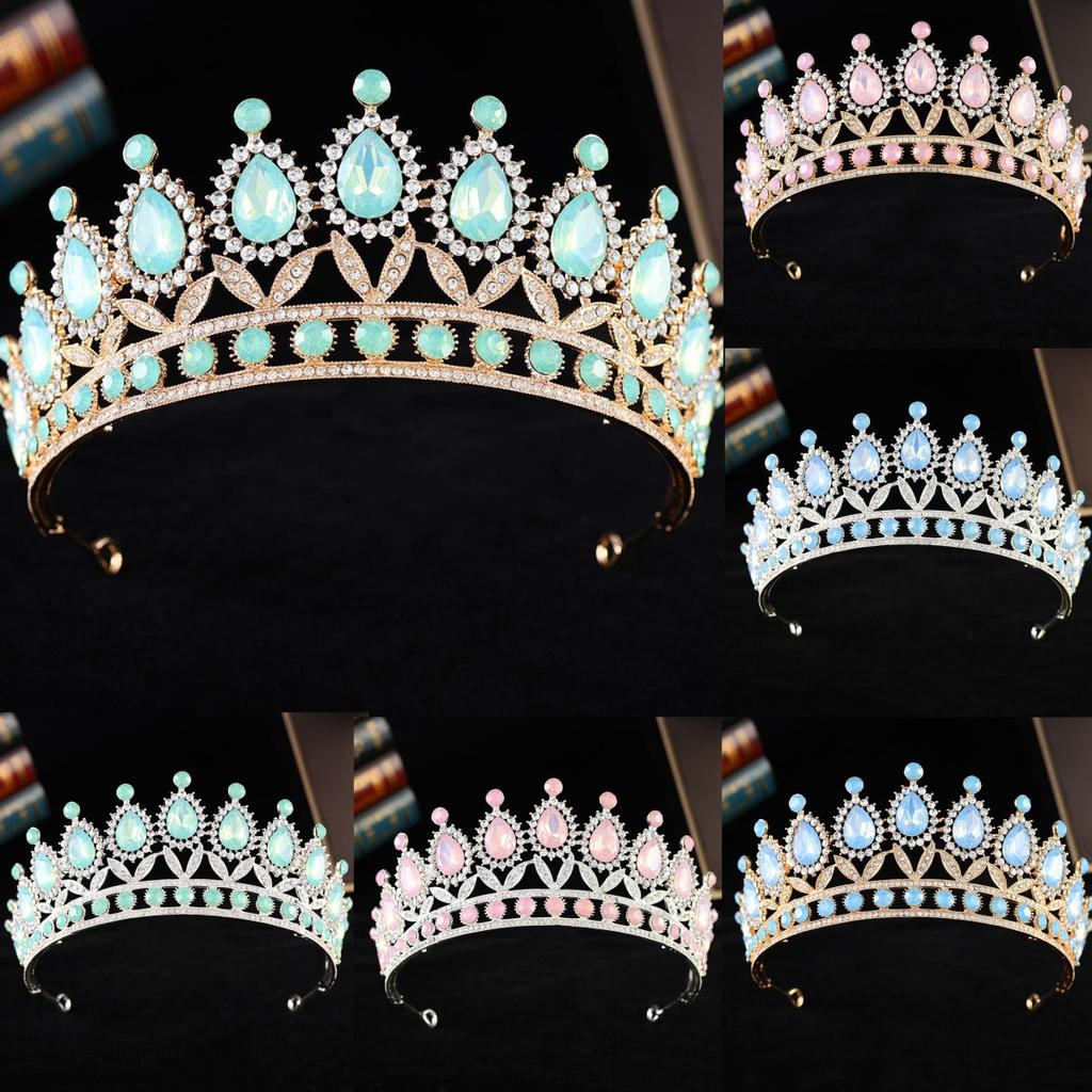 DIEZI 6 Colors Baroque Green Blue Pink Opal Crystal Tiara Crown Women Wedding Elegant Luxury Princess Party Rhinestone Crown