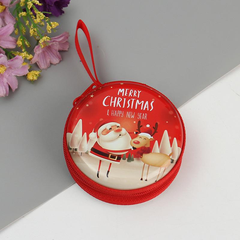 Square Christmas Zipper Tinplate Coin Purse and Key/Earphone/Data Cable Storage Box