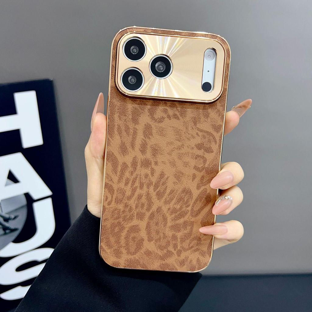 Leopard Print Electroplated iPhone 12/13/14 ProMax Case, Anti-fall Cover