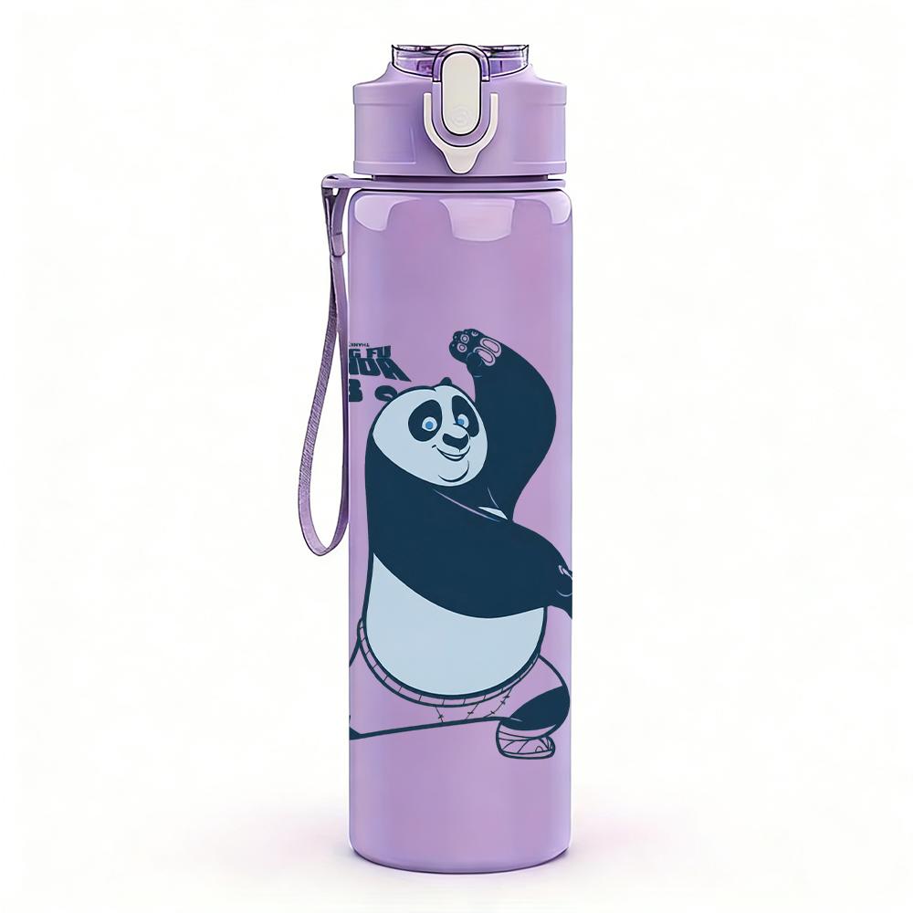 1PC Panda Bear Cartoon Minimalist Print 750ml colorful plastic sports water bottle leakproof pop up lid with straw for outdoor work home use
