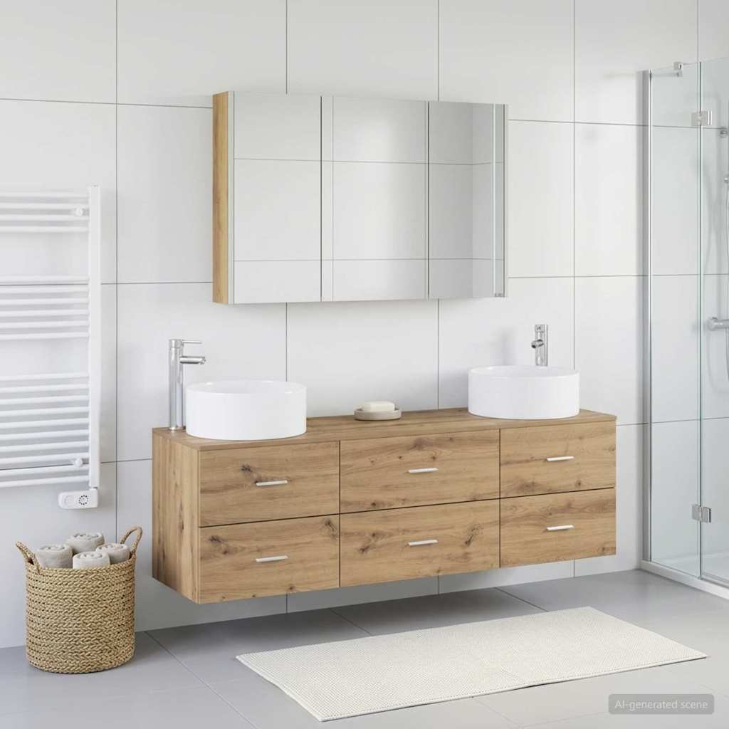 Bathroom Furniture Set 4 pcs Artisan Oak Engineered Wood and Glass