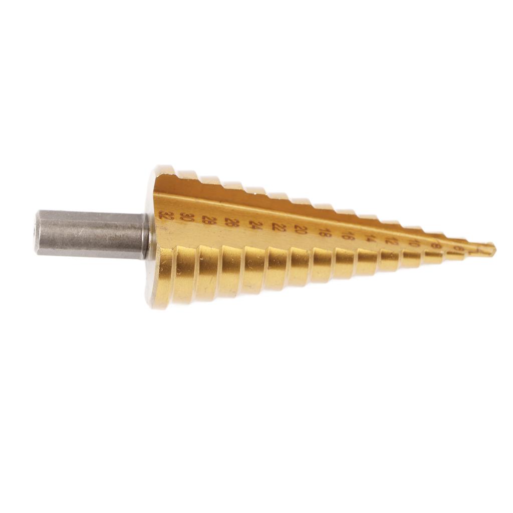 Step Drill Bit High Speed Steel Hex Shank 4?32mm Straight Flute 15 Step for Woodworking