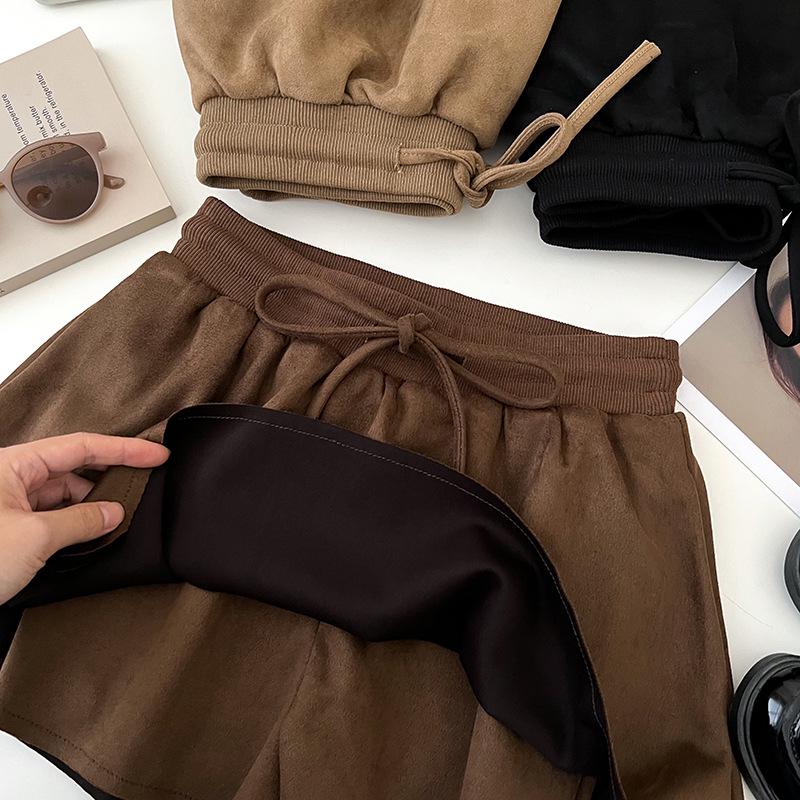 Retro High Waist A-Line Drawstring Skirt with Anti-Exposure Design for Women - Autumn/Winter