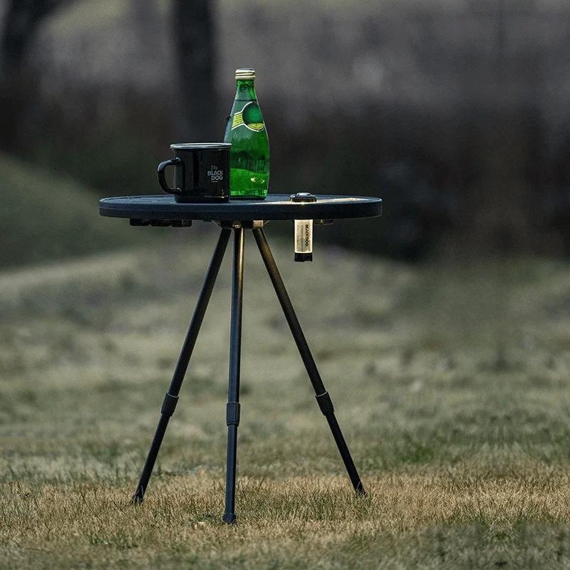 Venkovní přenosný skládací stůl Ultralehký kempingový trojnohý podpěrný malý kulatý stůl Nastavitelný stůl Židle Jednoduchý čajový stolek