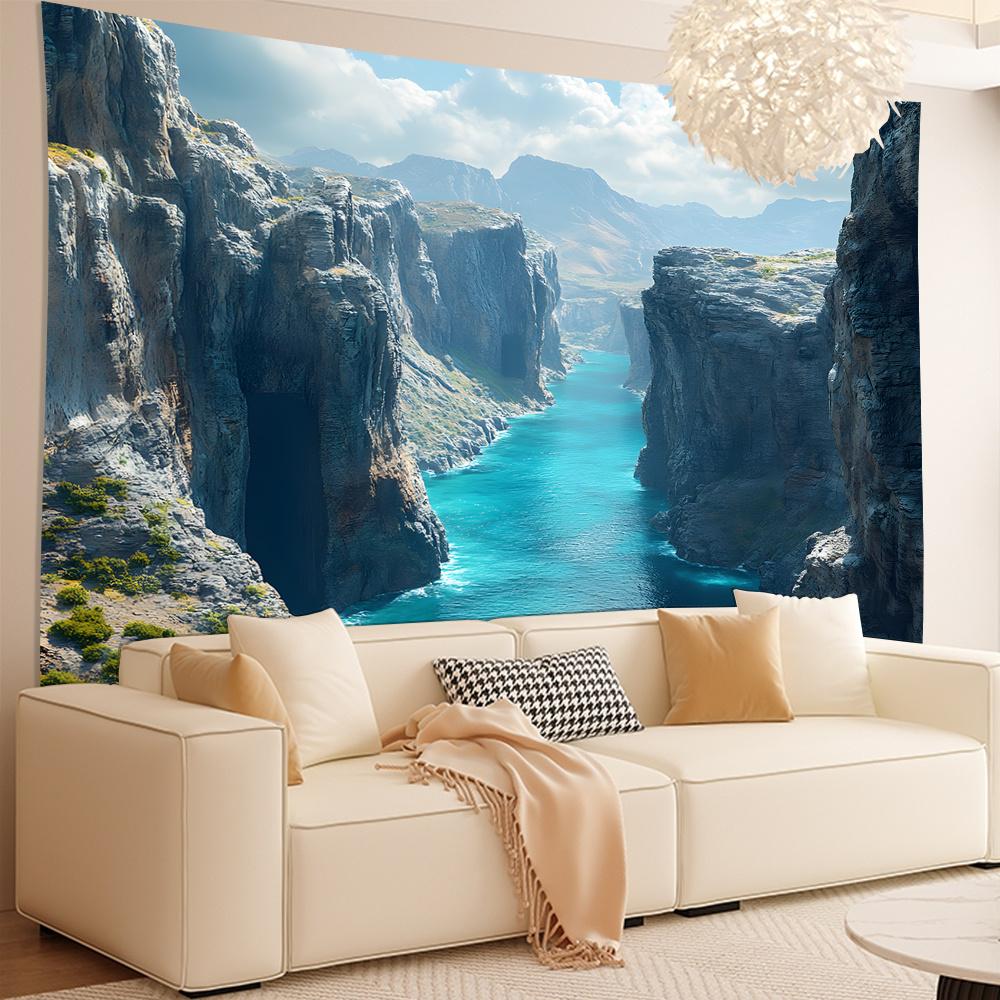 Coastal Fjord Theme Digital Printing Polyester Wall Hanging Tapestry Decorative Living Room Bedrooms Office Background Gift