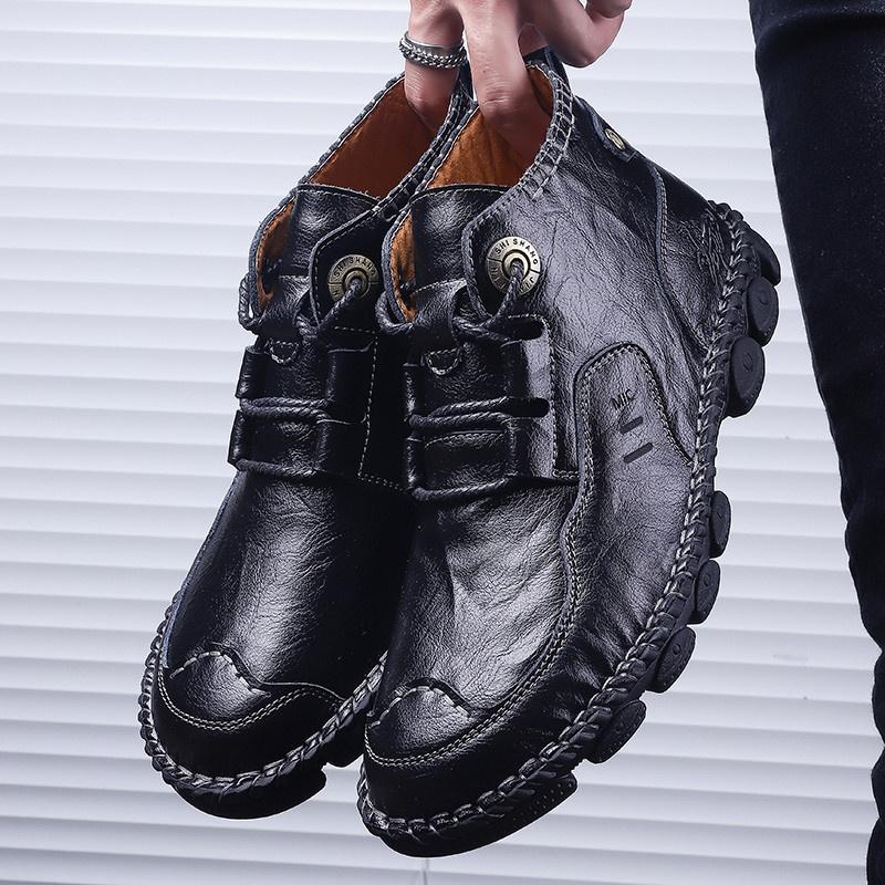 Mens Casual Shoes Genuine Leather Oxford Shoes for Men Hand Stitching Ankle Chukka Boots Brown Work Boots
