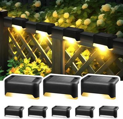 Terrassen-Solarleuchten 8 STK, wasserdichte Solarleuchten für den Außenbereich für Treppen, Stufen und Zäune (schwarz, warmes Licht)
