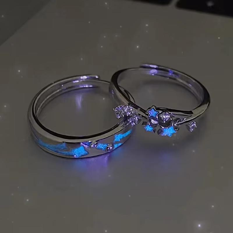 

Glow In Dark Blue Green Light Star Ring Fluorescent Heart Ring For Women Men Couples Finger Rings Luminous Jewelry Adjustable