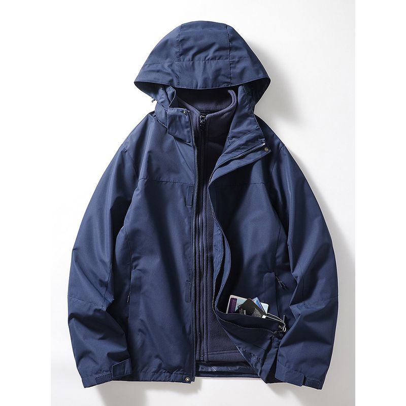 Color Matching Jacket Three-in-One Men's Detachable Outdoor Windproof Waterproof Cargo Outerwear Foreign Trade Men's Clothing Fleece-lined Jacket