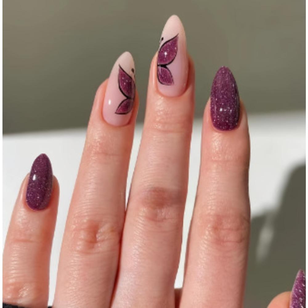 Nail Art Pastoral Style 24 Pieces Collection Small Fresh Flower Butterfly French Medium and Long Wear Nail Jelly glue + rubbing strips