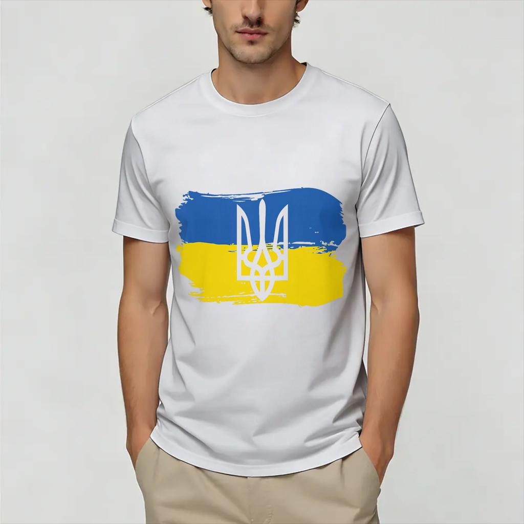 Ukraine Ukrainian Flag T Shirt for Unisex Cotton Funny TShirt O Neck Tees Short Sleeve Clothes Big Size