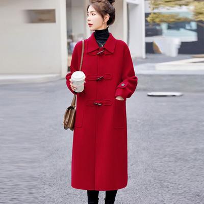 Elegant and Sweet Red Woolen Coat for Women, Perfect for Creating A Feminine Look