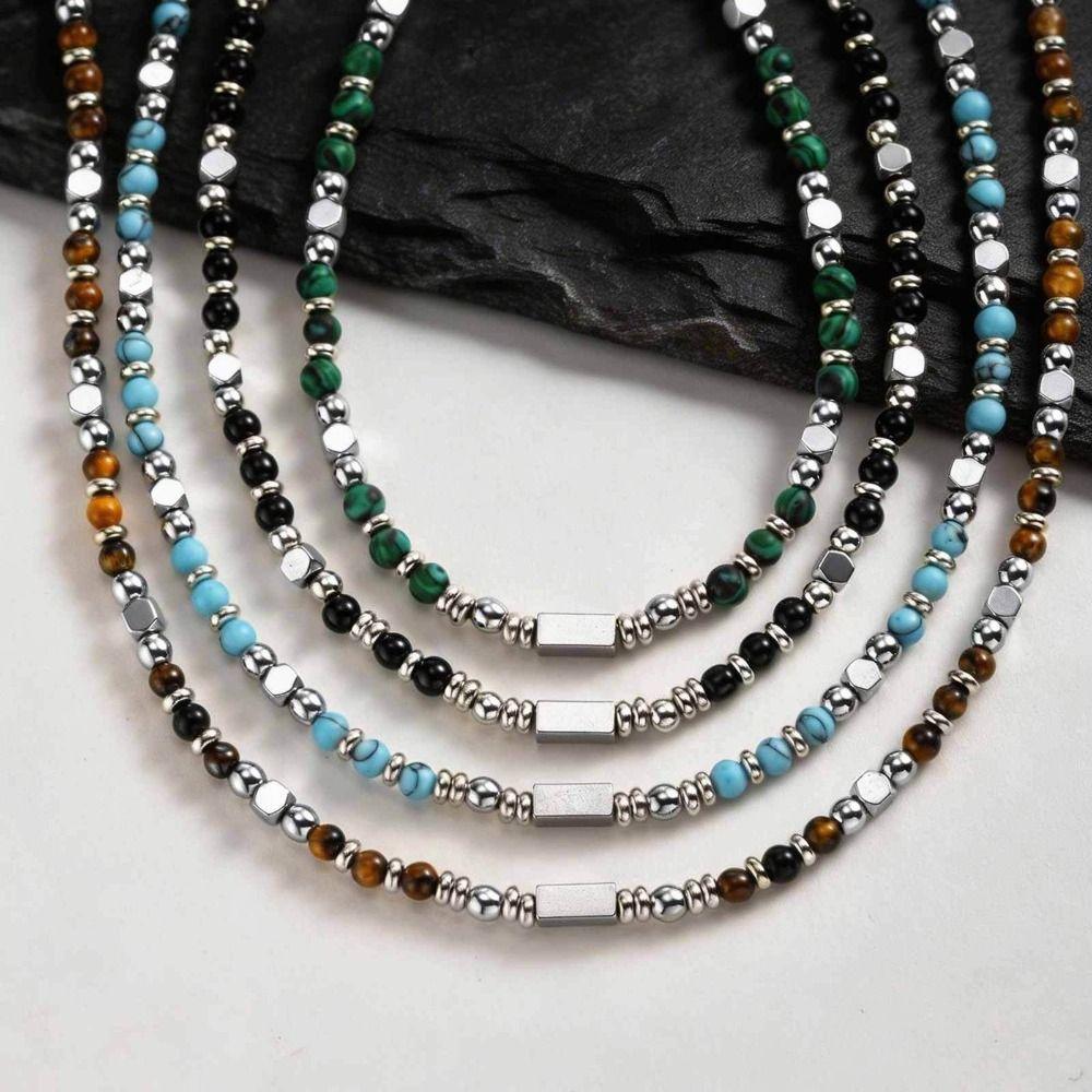 Natural Stone/Metal Natural Stone Beaded Necklace Adjustable Hip-hop Style Metal Bead Choker Minimalist Hip-hop Necklace Gift
