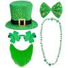 Saint Patrick Costume Set Leprechaun Hat Fakes Beard Mustache Tie Glasses for Party Costume Irish Festival Accessories