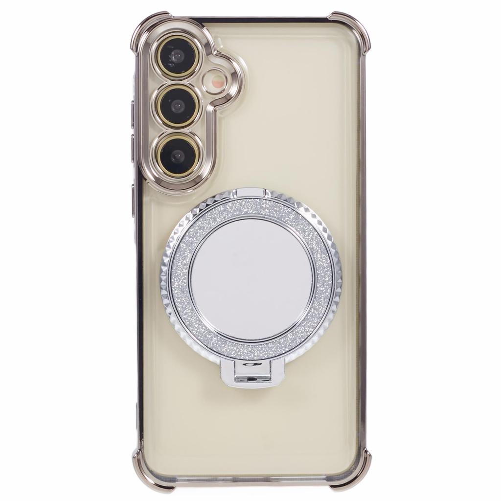 For Samsung Galaxy A35 5G Side Hjerte Mønster Etui Støtteben TPU Telefondeksel med Speil