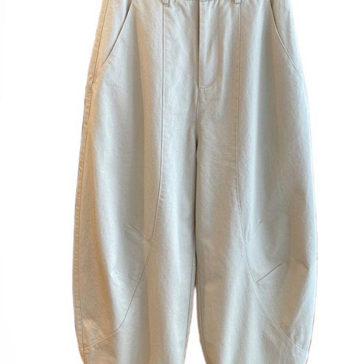 New 2026 Women's Korean Wide-Leg Scythe Pants - Apricot Solid, Loose & Slimming Trousers.
