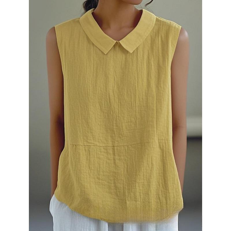 

Свободные топы без рукавов из хлопка и льна, женские блузки и рубашки XXXL жёлтый