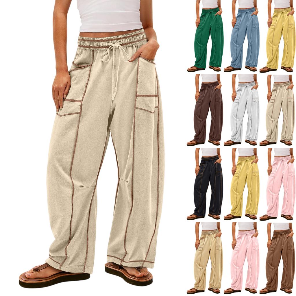 Women's Wide Leg Pants With High Waisted Straight Leg And Spliced Pocket Casual Pants