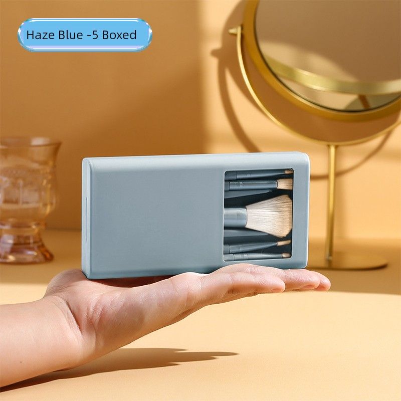 

Beginner Makeup Brush Tool Outfit Genuine Goods Portable Haze Blue [5 Pieces in Box] with Makeup Mirror