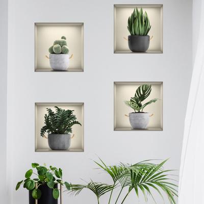 4 pezzi/set adesivo da parete effetto 3D piante verdi in vaso tema fai da te soggiorno camera da letto decorazione wall art decalcomania forniture per la casa