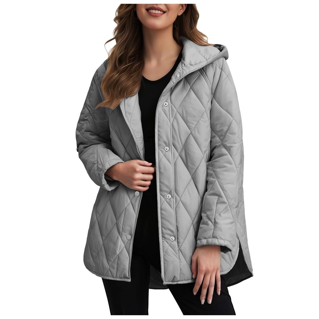 Herbst Winter Mode Jacke Mantel Damen Parkas Freizeit Gewellter Rand Kapuze Baumwolle Gepolsterter Mantel Gitter Muster Oberbekleidung