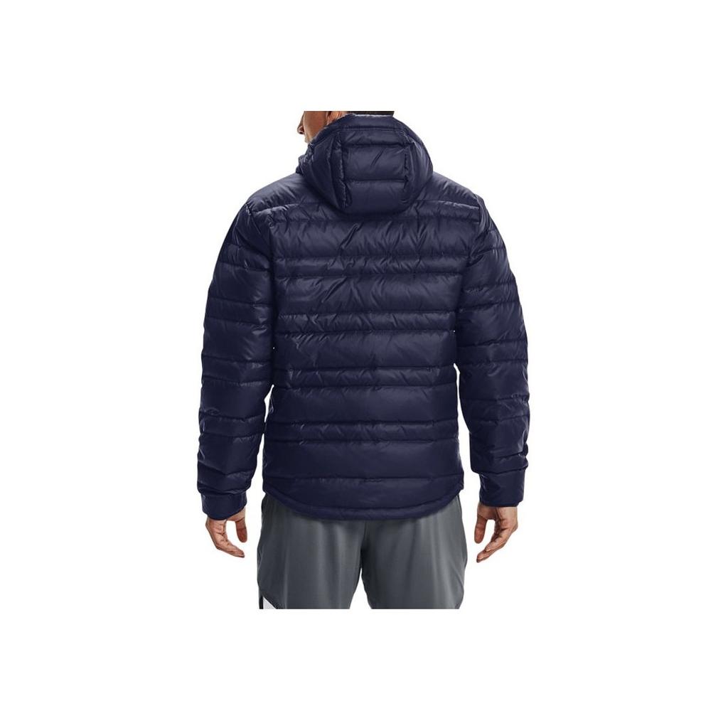 Under Armour Solid Color Logo Print Zipper Hooded Down Jacket Men Outerwear Navy-Blue 1342738-410