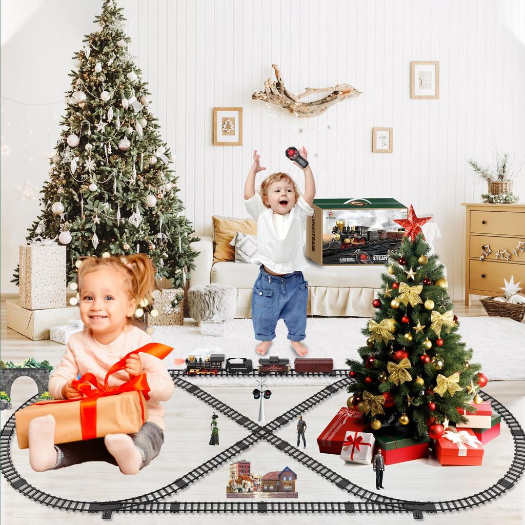 Remote Control Retro Train Set RC Train Toys Steam Electric Stepless Speed Control Remote Smoking Train Children's Toys  Gifts