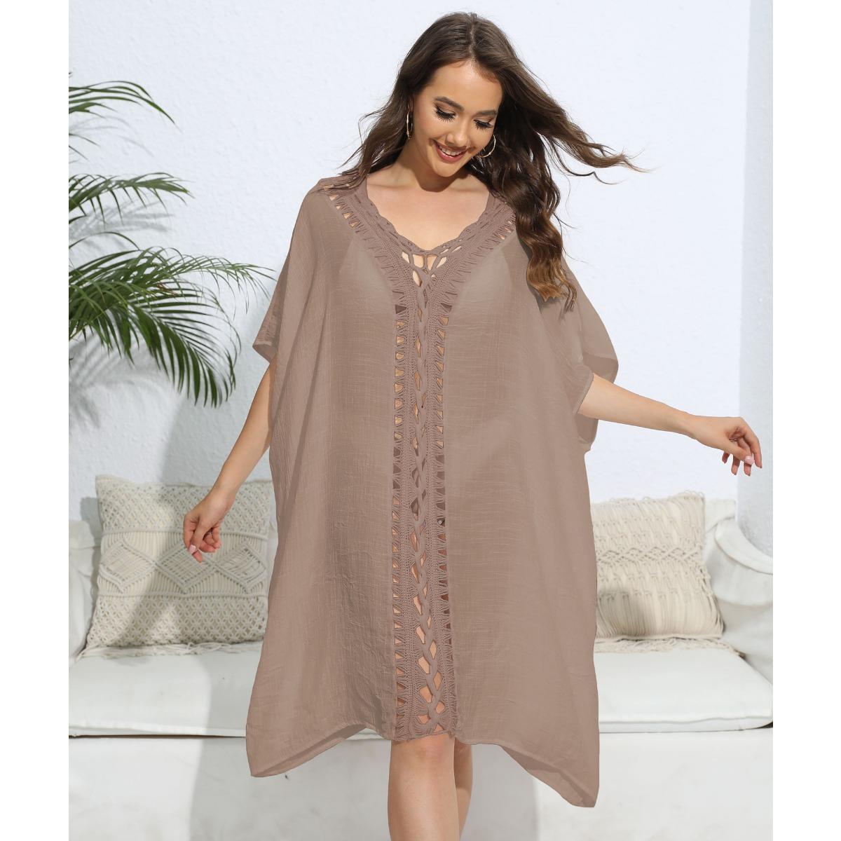 

Парео Пляжная накидка для женщин Летнее платье Saidas De Praia Купальный костюм Туника Розетки Роскошные банные выходы Женские накидки One Size коричневый