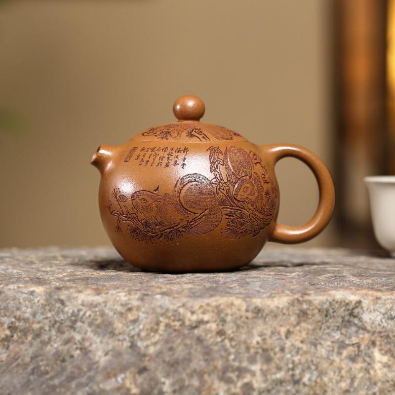 

200ml Aesthetic Yixing Purple Clay Teapots Handmade Xishi Pot Raw Ore Yellow Downhill Mud Kettle With Filter Zisha Tea Set Craft