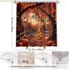 Autumn Pumpkin Maple Leaf Bath Curtain - Rustic Countryside Scene with Hanging Lanterns, 100% Polyester Machine Washable Showe