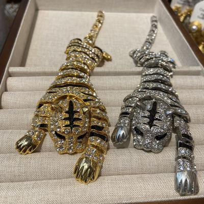 Femmes Filles Exagéré Grand Mode Cristal Entier Insignes Tigre Broche Vintage Classique Dame Strass Animal Épinglette Accessoires