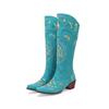 Cowgirl Westernstiefel Damen Stickerei Cowboy Stiefel für weite Wade 2024 Klobige Mittelhohe Absätze Schuhe 4 Jahreszeiten Reißverschluss PU Schuhe