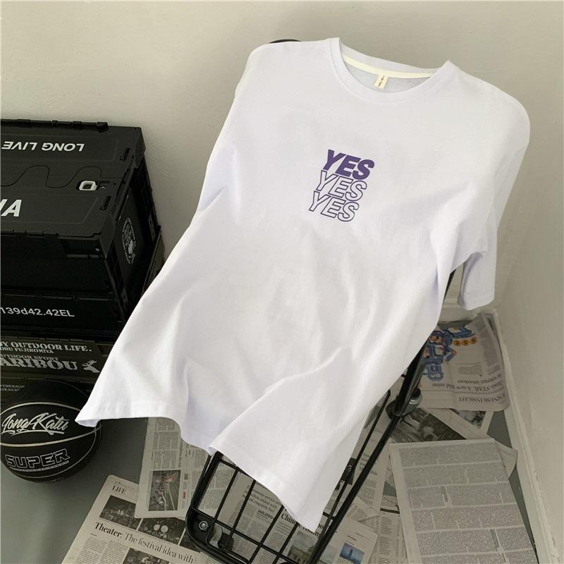 

Physical pure cotton personalized tide brand front and rear printing medium and long short-sleeved t-shirt women s tide XL білий