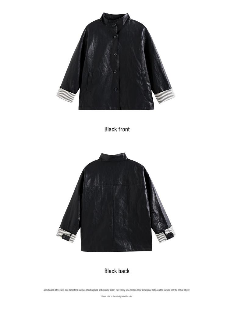 Tao Town Girls' Leather Lapel Jacket - Spring/Autumn Fashion for Big Kids