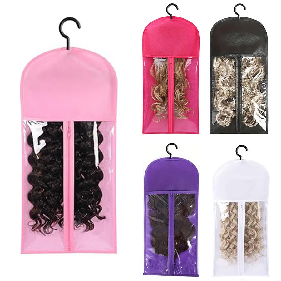5 Groups Wig Storage Bags with Transparent Dust-Proof Covers and Durable Hangers(5Dust Covers + 5 Hangers)